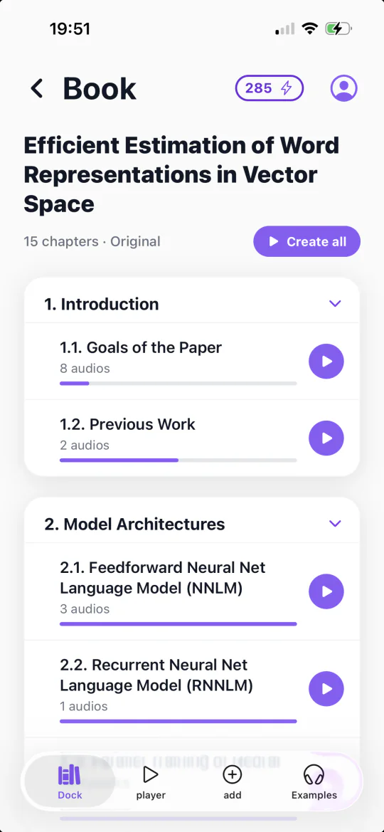 Document Player book chapters and audio tracks