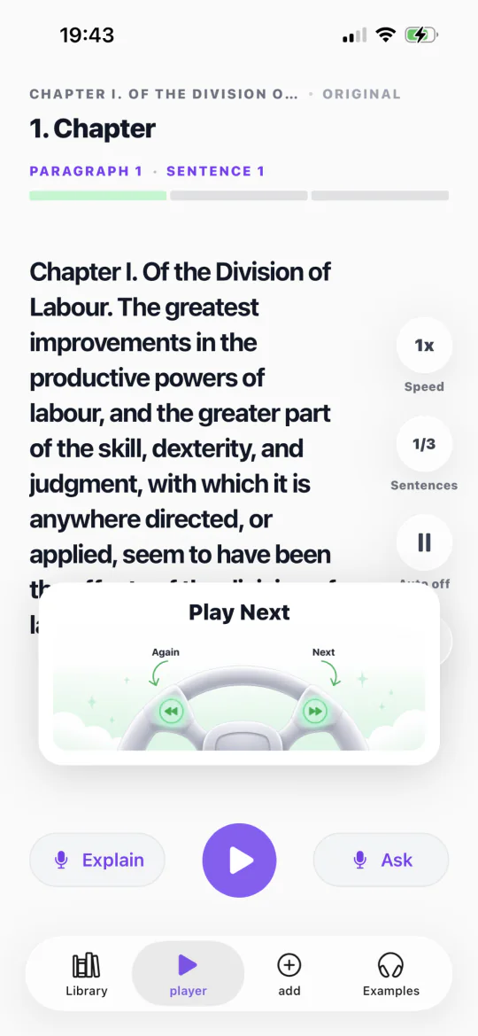 Document Player tip for playing the next sentence with steering wheel controls