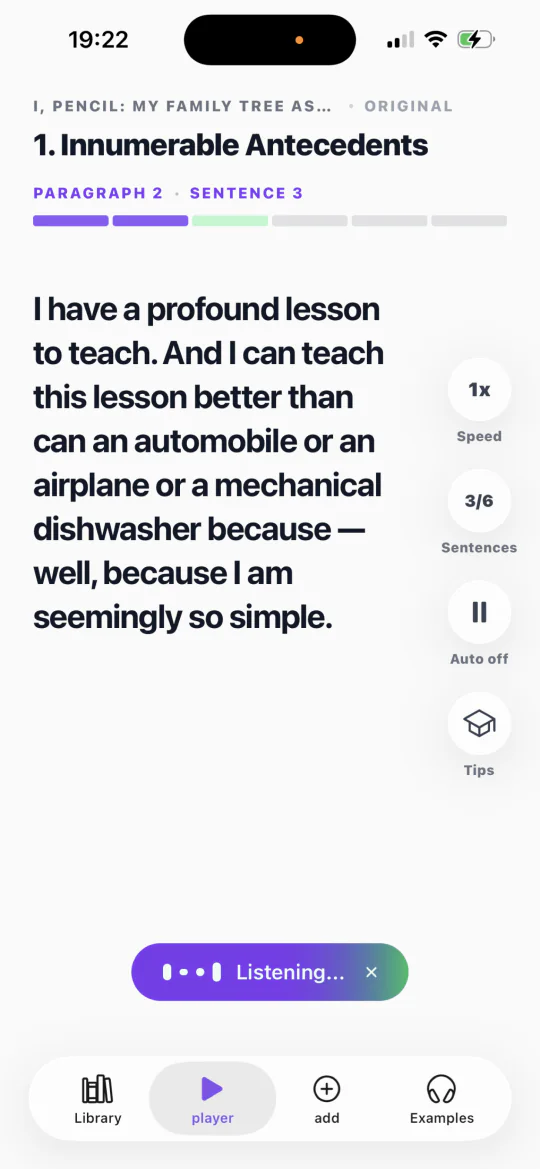 Document Player voice assistant listening