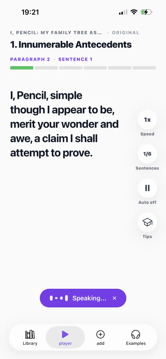 Document Player voice assistant speaking